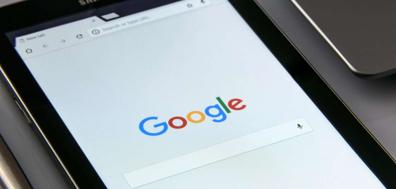 black samsung tablet display google browser on screen